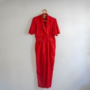 Vintage Red Short Sleeve Jumpsuit
